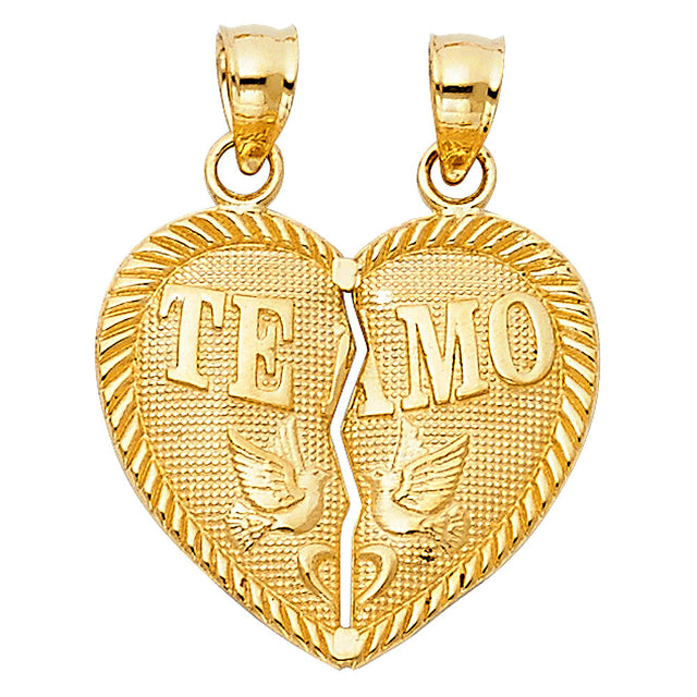 14K Yellow Gold Breakable "Te Amo" Heart Pendant