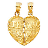 14K Yellow Gold Breakable "Te Amo" Rope-Border Heart Pendant