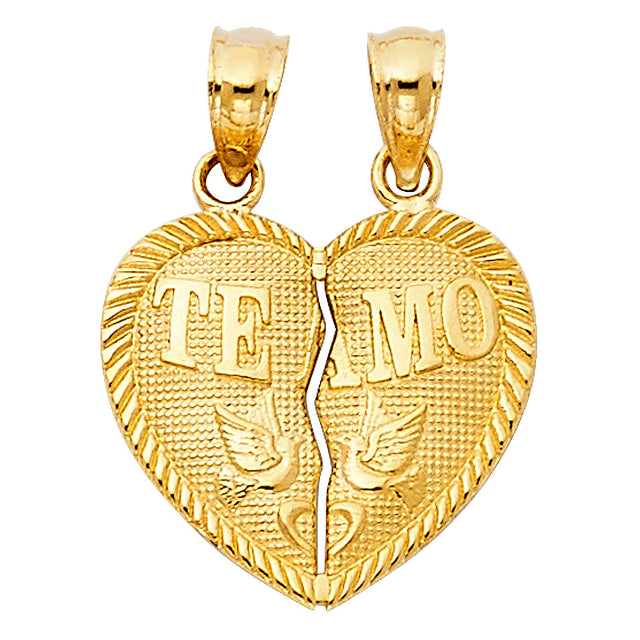 14K Yellow Gold Breakable "Te Amo" Rope-Border Heart Pendant