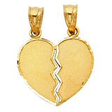 14K Yellow Gold Breakable Satin Heart with White-Gold Accent Pendant