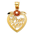 14K Two-Tone Gold "I Love You" Heart with Rose Pendant