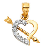 14K Two-Tone Gold CZ Heart with Cupid Arrow Pendant