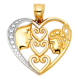 14K Two-Tone Gold Filigree Heart with Couple Profiles Pendant