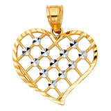 14K Two-Tone Gold Diamond-Cut Lattice Puff Heart Pendant