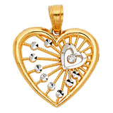 14K Two-Tone Gold Filigree Heart with CZ Center Pendant