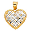 14K Two-Tone Gold Diamond-Cut Net Puff Heart Pendant