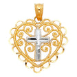 14K Two-Tone Gold Filigree Heart with Center Cross Pendant