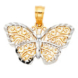 14K Two-Tone Gold Scroll-Filigree Butterfly Pendant
