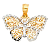 14K Two-Tone Gold Scroll-Filigree Butterfly Pendant