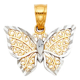 14K Two-Tone Gold Petite Filigree Butterfly Pendant