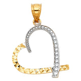 14K Two-Tone Gold CZ Open Heart (Diamond-Cut) Pendant