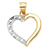 14K Two-Tone Gold CZ Half-Pave Open Heart Pendant