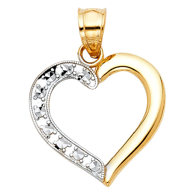 14K Two-Tone Gold CZ Half-Pave Open Heart Pendant
