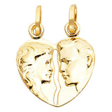 14K Yellow Gold Breakable Couple-Profile Heart Pendant