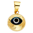 14K Yellow Gold Round Sunburst Enamel Evil Eye Pendant