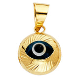 14K Yellow Gold Round Sunburst Enamel Evil Eye Pendant