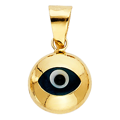 14K Yellow Gold Beaded-Edge Round Enamel Evil Eye Pendant