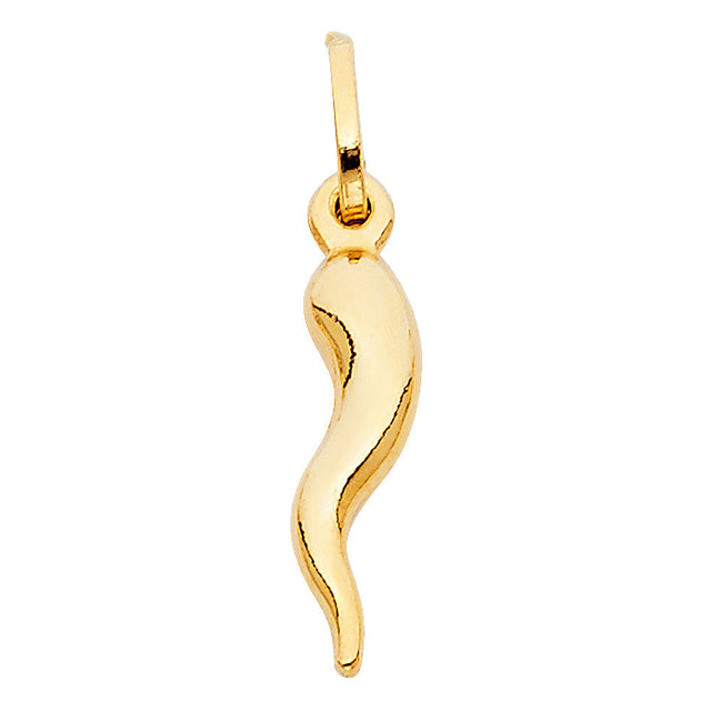14K Yellow Gold Italian Horn Pendant — Small — on white background — Italian Fashions