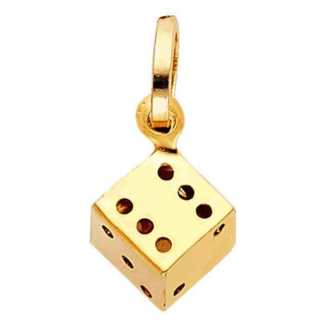 14K Yellow Gold Hollow Dice Pendant