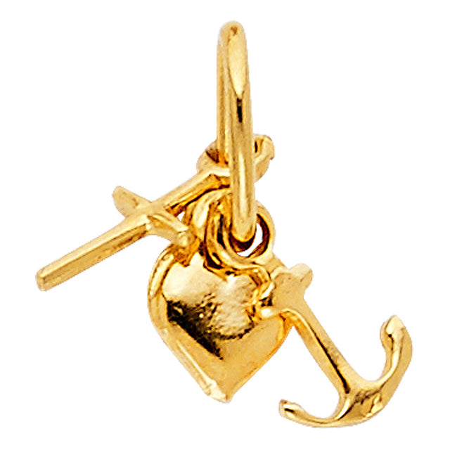 14K Yellow Gold Heart Cross Anchor Pendant