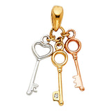 14K Tricolor Gold Three Keys Pendant