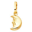 14K Yellow Gold Hollow Crescent Moon Face Pendant
