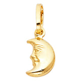 14K Yellow Gold Hollow Crescent Moon Face Pendant