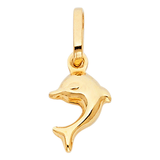 14K Yellow Gold Hollow Dolphin Pendant