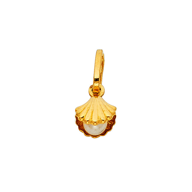 14K Yellow Gold Pearl Shell Pendant on White Background