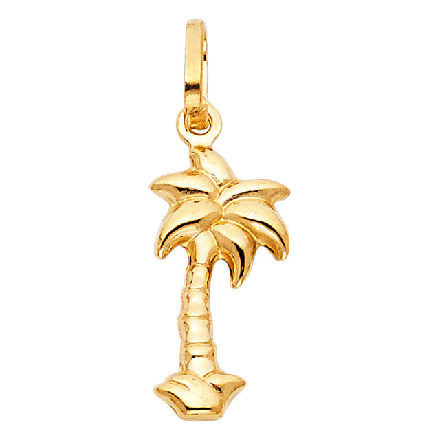 14K Yellow Gold Palm Tree Pendant on White Background