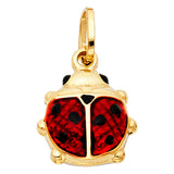 14K Yellow Gold Large Hollow Enamel Ladybug Pendant on White Background