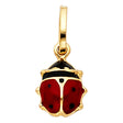 14K Yellow Gold Small Hollow Enamel Ladybug Pendant on White Background