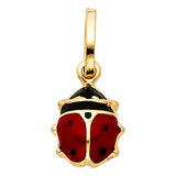14K Yellow Gold Small Hollow Enamel Ladybug Pendant on White Background