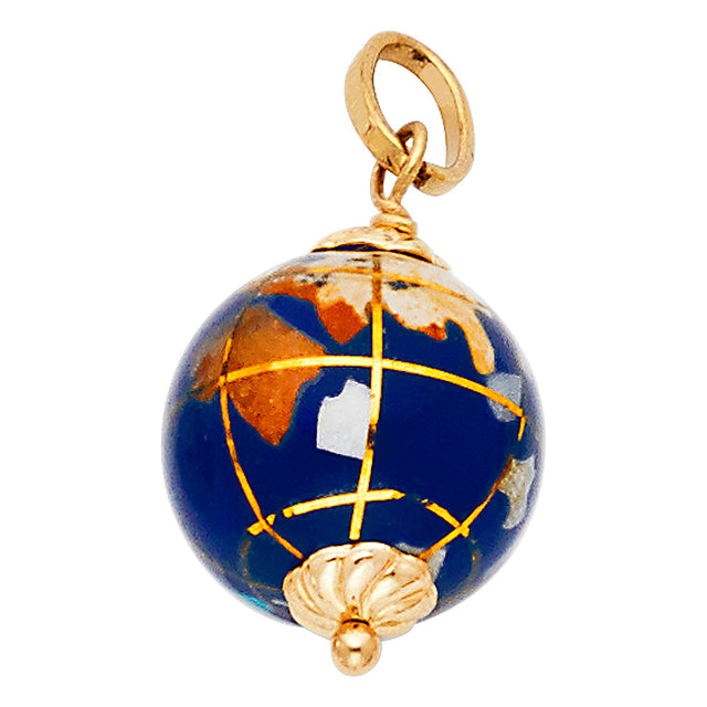 14K Yellow Gold Enamel Globe Pendant on White Background
