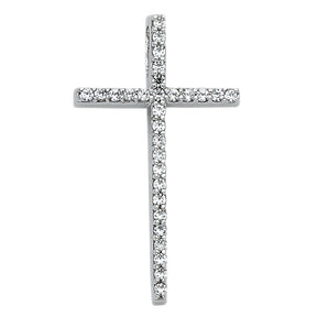 14K White Gold CZ Cross Pendant