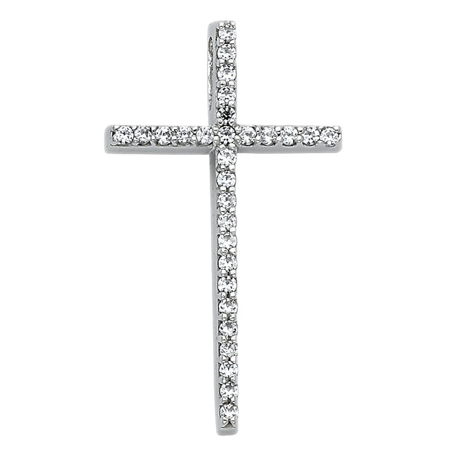14K White Gold CZ Cross Pendant
