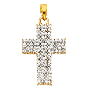 14K Two-Tone Gold CZ Cross Pendant