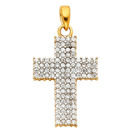 14K Two-Tone Gold CZ Cross Pendant