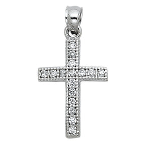 14K White Gold CZ Cross Pendant