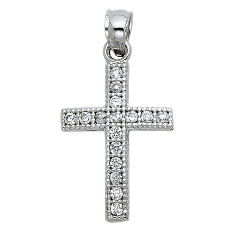 14K White Gold CZ Cross Pendant