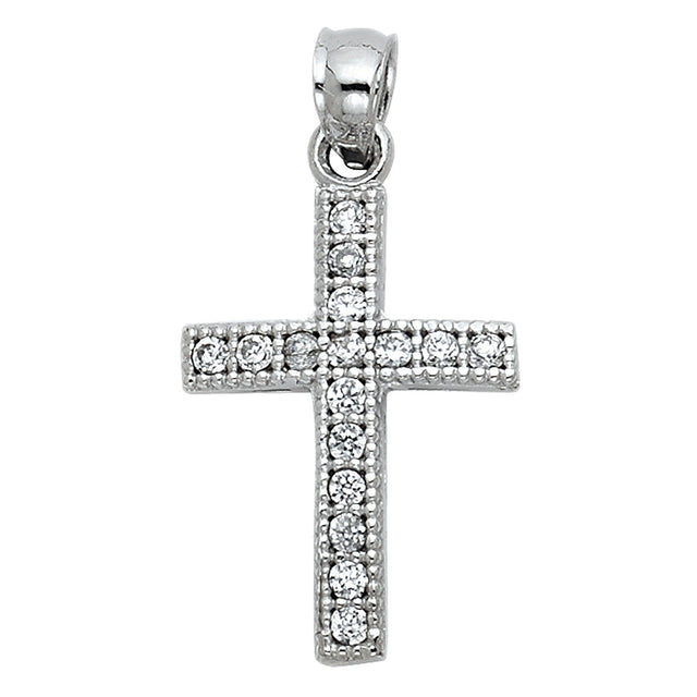 14K White Gold CZ Cross Pendant