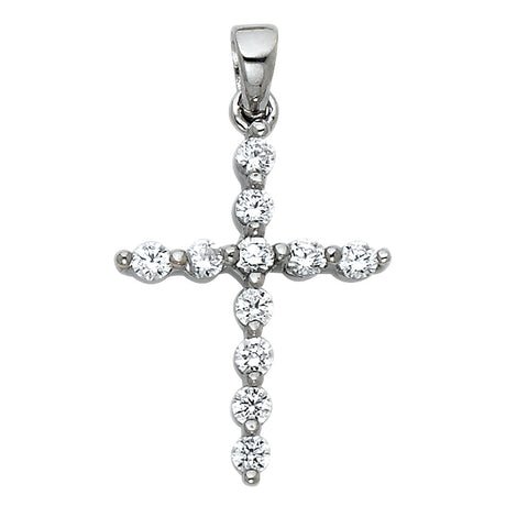 14K White Gold CZ Cross Pendant