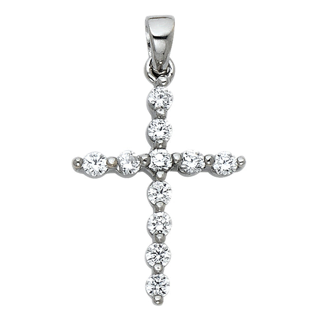 14K White Gold CZ Cross Pendant