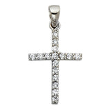 14K White Gold Single-Row Cross Pendant — Medium
