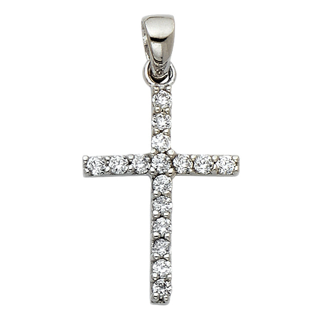 14K White Gold Single-Row Cross Pendant — Medium