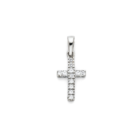 14K White Gold Single-Row Cross Pendant — Small