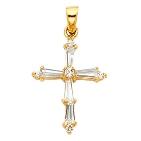 14K Yellow Gold CZ Cross Pendant