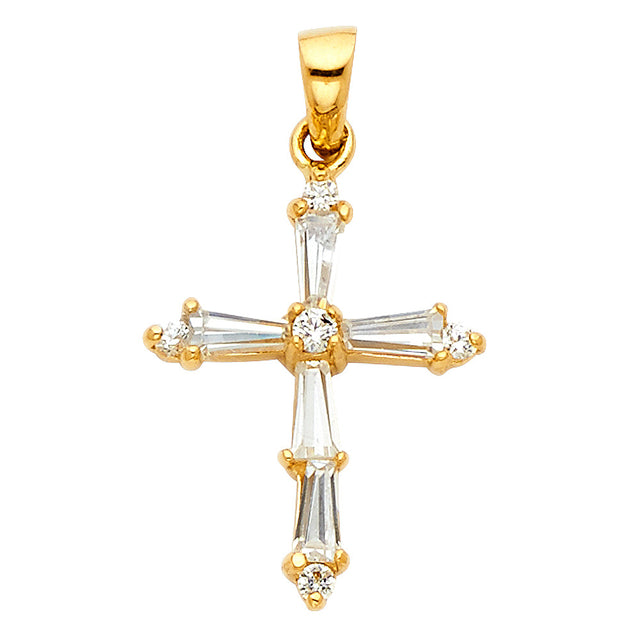 14K Yellow Gold CZ Cross Pendant