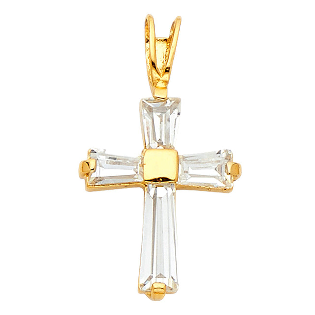 14K Yellow Gold CZ Cross Pendant
