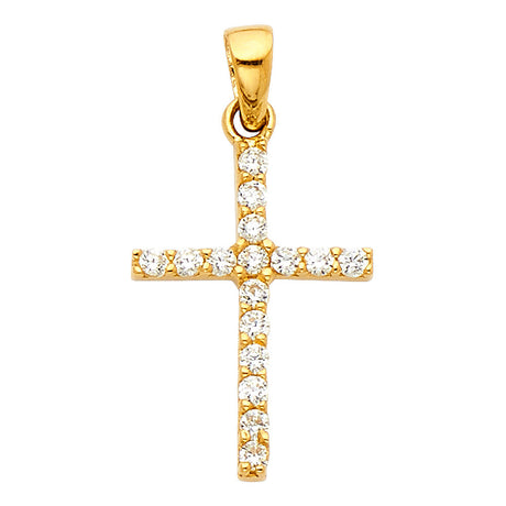 14K Yellow Gold Single-Row Cross Pendant — Medium